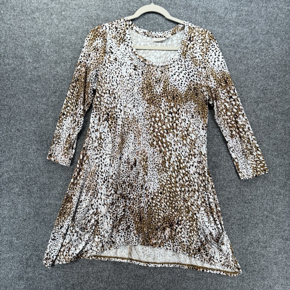 LOGO Lori Goldstein Top Womens S Tunic Brown Asymmetrical Fairy Lagenlook Boho